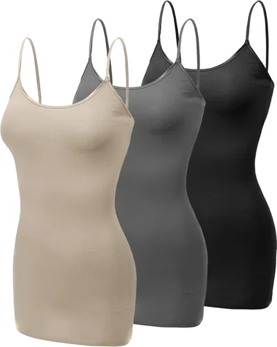 Vista 296 de Emmalise Camisola larga casual básica para mujer, con tirantes ajustables, top en capas