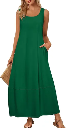 Vista 6 de Vestidos de iglesia para mujer 2025, casual, holgado, sin mangas, largo, fluido, vestido de verano con bolsillos