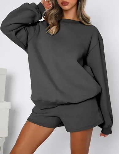 Vista 4 de Angerella Sudaderas de manga larga para mujer, estilo casual, cuello redondo, ajuste holgado, sudadera con capucha de forro polar para otoño