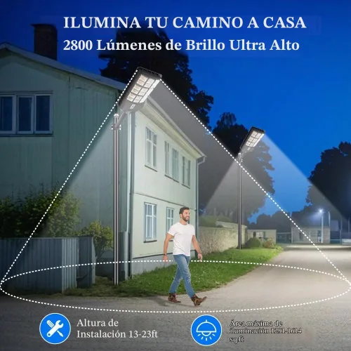 Vista 4 de Farolas solares impermeables para exteriores, 6000 W, del atardecer al amanecer, luz solar de estacionamiento con poste de lámpara, sensor