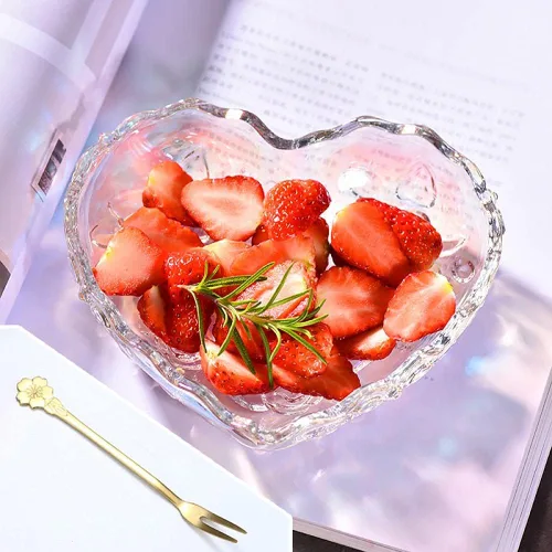 Vista 6 de Gaolinci Tazón de vidrio en relieve en forma de corazón, ensaladera de frutas, cuenco de postre (juego de 2)