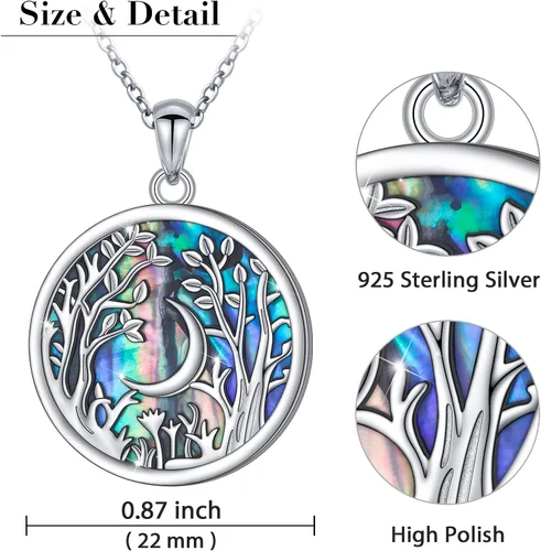 Vista 6 de DAOCHONG Collar con colgante de naturaleza de plata de ley, árbol de luna de bosque, collar de árbol de la naturaleza, regalo para amantes