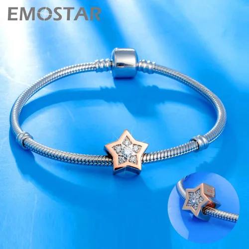Vista 3 de Rose Gold Valentines Day Charms fits European Bracelet, Couple Lovers Charms, My Wife Charm, Heartbeat, Star Crescent Moon Dangle, Knotted Heart