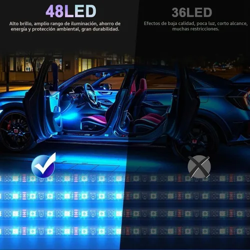 Vista 7 de Luces LED para coche, luces interiores de coche inteligentes RGB, control RGB 48SMD