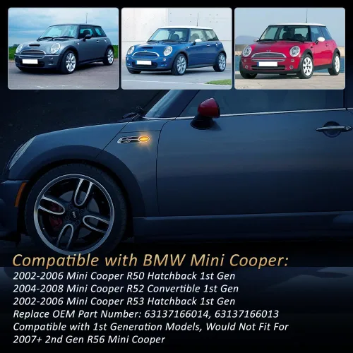 Vista 4 de D-Lumina Luces LED Secuenciales de Marcador Lateral Señal de Giro Conjunto de Lámpara Intermitente Lente Transparente para MINI Cooper R50 R52 R53