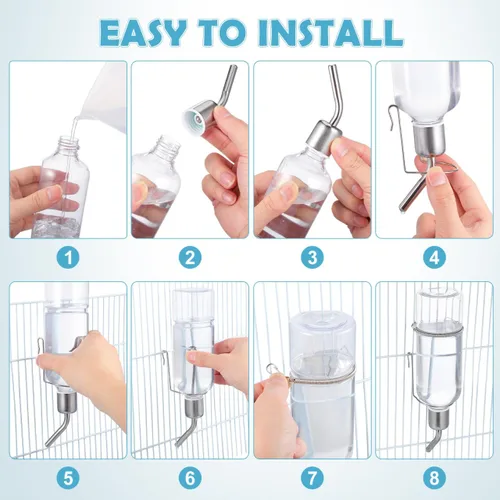 Vista 4 de Angoily Botella de agua colgante de 2.75 onzas, dispensador automático de agua para mascotas para animales pequeños, conejo, gato, pájaro