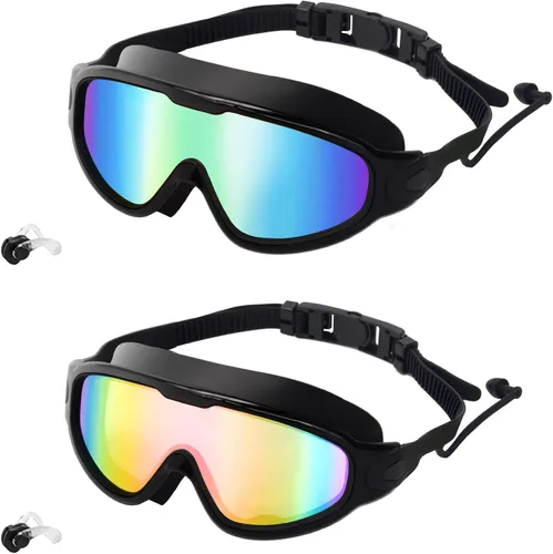 Vista 2 de Napzy Paquete de 2 gafas de natación para adultos, gafas de natación antivaho con cómodo sello de silicona para hombres y mujeres entrenamiento