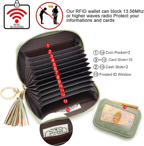 Vista 3 de APHISON RFID - Porta tarjeta de crédito con cremallera carteras pequeñas para mujer en cuero estilo girasol para mujer y niña caja de regalo 1927