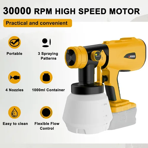 Vista 2 de Pulverizador de pintura para batería Dewalt de 20 V, pistola de pintura en aerosol Hobby Colin HVLP con motor sin escobillas y boquilla de cobre