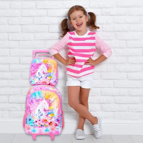 Vista 9 de Mochila con ruedas para niños y niñas, mochila escolar con ruedas para niños pequeños