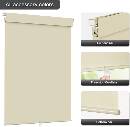 Vista 3 de LazBlinds - Persianas enrollables opacas sin taladro, 20 pulgadas de ancho x 48 pulgadas de alto, beige Inalámbrico, tela con aislamiento térmico