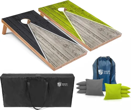 Vista 22 de Tailgating Pros Juego de tablero de Cornhole ligero con diseño piramidal con bolsas de frijoles y estuche de transporte, juego de cornhole