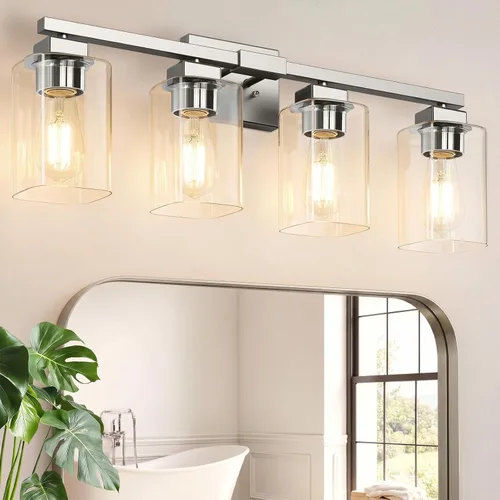 Vista 18 de Lámpara de baño de 3 luces de 19 pulgadas, moderna lámpara de tocador negra, accesorios de iluminación de baño sobre espejo, lámpara de aplique