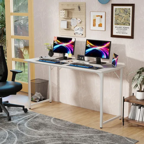 Vista 43 de PayLessHere Escritorio para computadora de 32 pulgadas Negro Escritorio de oficina con marco de metal, pies ajustables Superficie resistente
