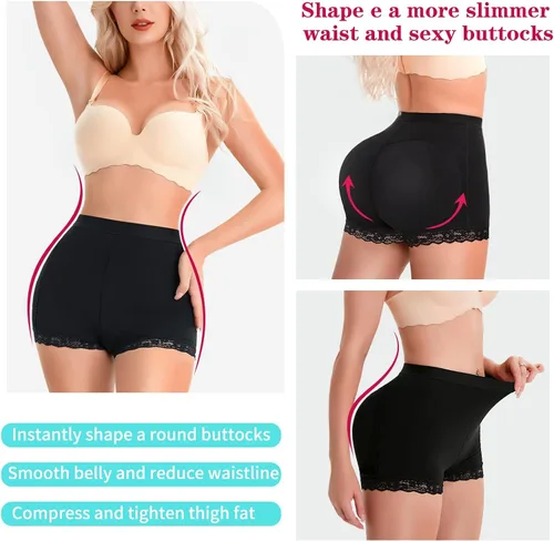 Vista 5 de Bragas elevadoras de glúteos para mujer, acolchadas, moldeadoras de cadera, pantalones cortos sin costuras, ropa interior con control de abdomen
