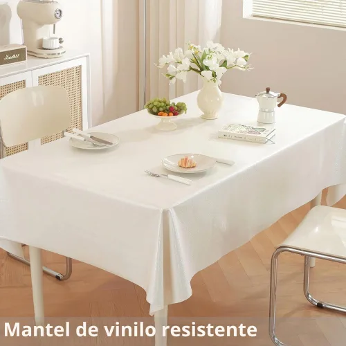 Vista 2 de TruDelve Mantel de Vinilo con Respaldo de Franela Mantel de Mesa de Plástico Blanco Cuadrado Manteles de Mesa para Fiestas Impermeables Cubierta
