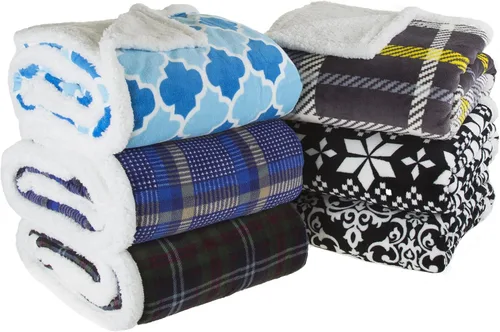 Vista 5 de Bedford Home Manta Sherpa de forro polar negro/blanco