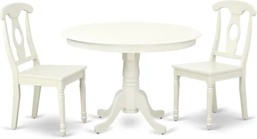 Vista 7 de East West Furniture HLKE3-BCH-LC Juego de mesa y sillas de cocina de 3 piezas contiene una mesa de comedor redonda con pedestal y 2 sillas tapizadas