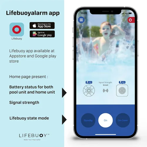 Vista 4 de Lifebuoy Sistema de alarma de piscina - Sensor de movimiento de piscina con algoritmo avanzado - Alarma inteligente para piscina que es controlada