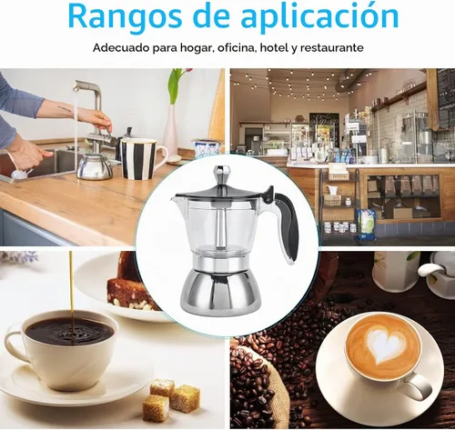 Vista 6 de Fdit Cafetera de acero inoxidable, olla octogonal para estufa, diseño transparente, capacidad de 6.8 fl oz, acrílico y acero inoxidable