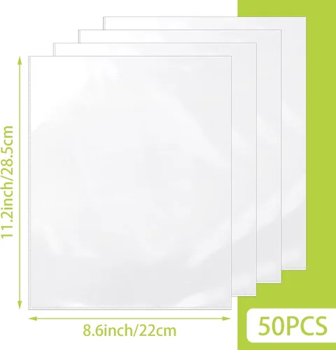 Vista 2 de VOKOY - 50 paquetes de fundas de plástico sin agujeros de 8.5x11 pulgadas para papel, fundas transparentes de tamaño carta resistentes para hojas