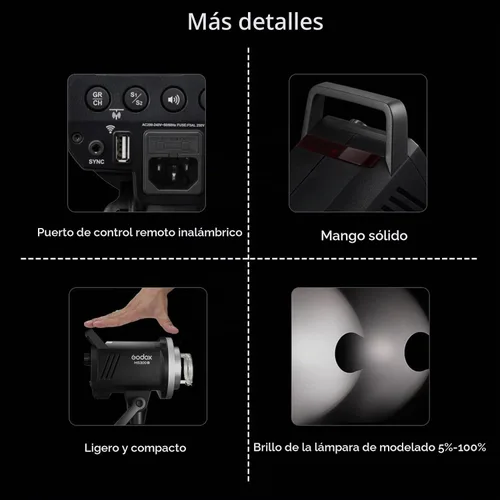 Vista 7 de Godox MS200V MS200-V Studio - Luz estroboscópica de estudio, 200 W, 2.4 G