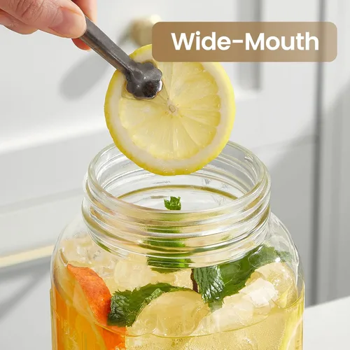 Vista 5 de Jarra Mason Jar de 64 onzas con tapa, boca ancha, jarra de agua de vidrio de 2 cuartos de galón con tapa, resistente, a prueba de fugas, té helado