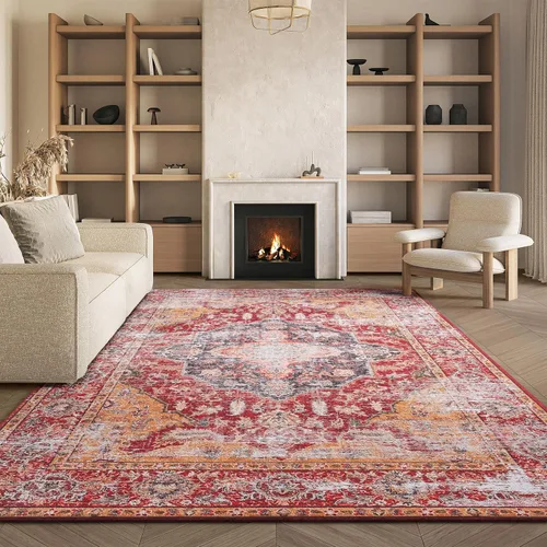 Vista 9 de SAFAVIEH Tucson Collection - Alfombra lavable de 2 pies 6 x 8 pies, resistente al óxido y dorado, antideslizante, ideal para zonas de alto tráfico
