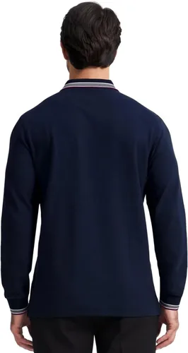Vista 3 de Polo de piqué para hombre, manga larga, con punta de mezcla de algodón, casual, con cuello, ajuste clásico