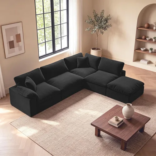 Vista 28 de Sofá modular modular con asiento profundo extra cómodo, sofás modernos negros para sala de estar, apartamento, oficina, espacio pequeño