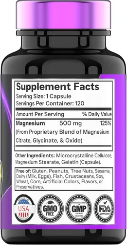 Vista 4 de Complejo Triple Magnesio 500mg (120 Cápsulas) y Glicinato de Magnesio 300mg (90 Cápsulas)