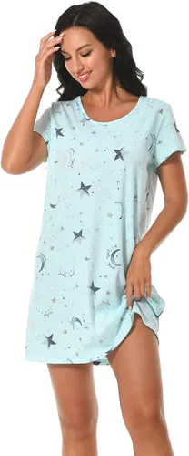 Vista 2 de Paquete de 3 camisones para mujer, de algodón suave, manga corta, camisas de noche con estampado para dormir
