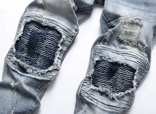 Vista 3 de XIMXIMMTIAN Jeans rectos para hombre, estilo motociclista, desgastados, desgastados, desgastados, rectos