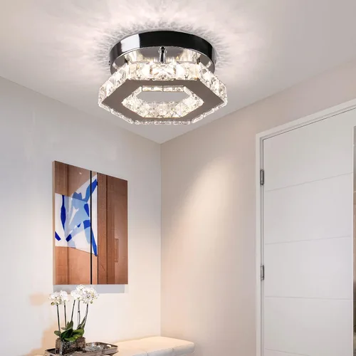Vista 8 de Mini candelabro LED de cristal, iluminación empotrada, lámpara de techo moderna de cristal para pasillo, bar, escalera, cocina, dormitorio