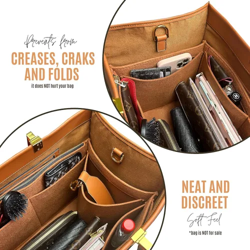 Vista 9 de Sunshine Tote Organizer Insert, Sunshine Shopper Medium Insert, Mini Sunshine Large Organizer, Handmade 3mm Premium Felt Snug Sturdy Gold Zipper
