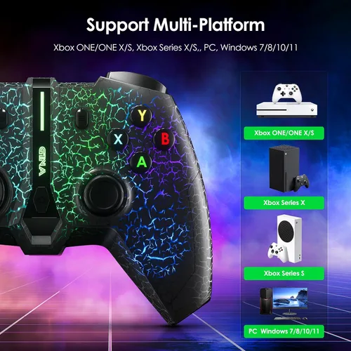 Vista 5 de Gina Joyfurno Game Controller, Wireless Controller Compatible with X-box OneOne XOne S, Series XS, PC, Gamepad with 6 Light Colors Unique Crack