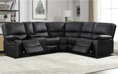 Vista 7 de EBELLO - Juego de sofá modular reclinable manual para sala de estar, sofá modular reclinable de piel sintética suave con consola central, portavasos