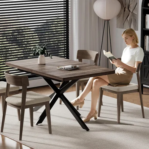 Vista 5 de MECHYIN Mesa de comedor extensible de 55 a 70.9 pulgadas para 4-8 pulgadas, mesa de cocina rectangular expandible con almacenamiento oculto, mesa