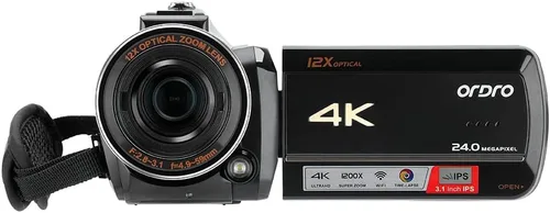 Vista 2 de ORDRO Videocámara con Zoom Óptico para Transmisión en Vivo UHD 4K, AC5 Plus, Cámara para Vlogging de YouTube, Pantalla Táctil Giratoria, Anti-Shake