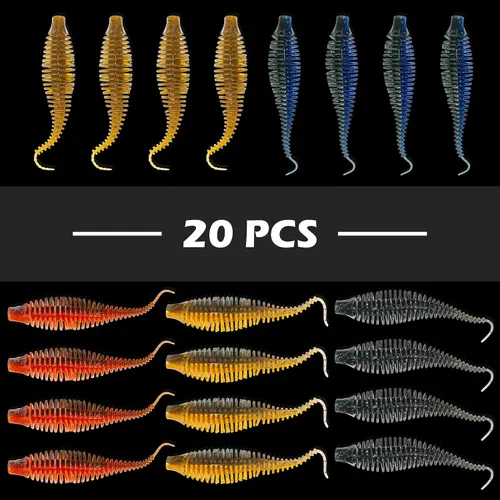 Vista 2 de Soft Plastic Worm Fishing Lures Kit, Finesse TRD Stick Worms and Ned Rig Baits with Jig Heads for Bass Fishing, Freshwater Bass Soft Baits
