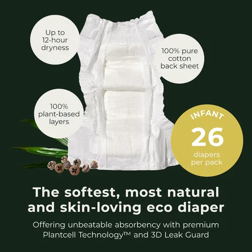 Vista 2 de Ecoriginals - 156 pañales ecológicos talla 2 - Pañales para bebé con capas 100% a base de plantas, esenciales desechables e hipoalergénicos