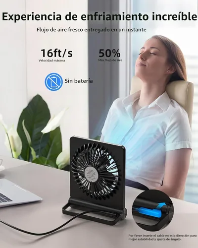 Vista 3 de Koonie Ventilador de escritorio USB, ventilador pequeño ultra silencioso de Negro