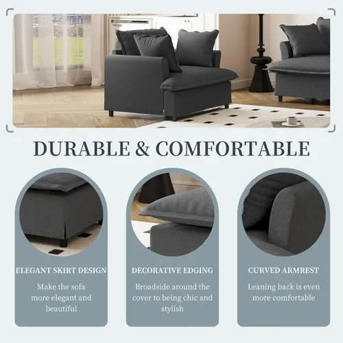 Vista 6 de Sofá deshuesado con borde con falda, sofá de burbujas de gran tamaño con reposabrazos de pétalos, sofá cama de chenilla para la sala, espuma de alta