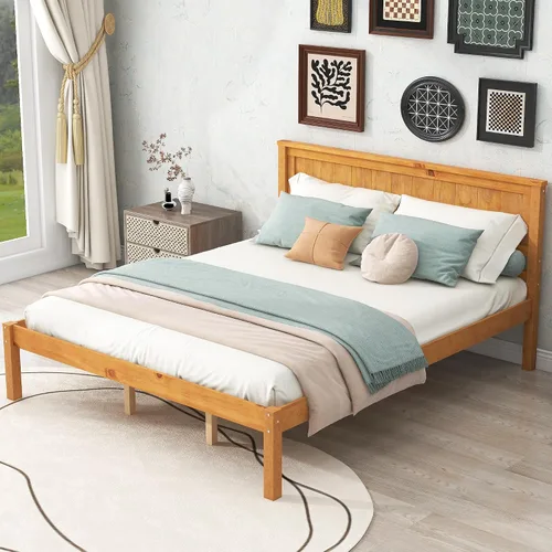 Vista 9 de Base de cama espresso de 300 libras, resistente, de madera dura, con cabecero, no necesita somier (expreso, tamaño individual)