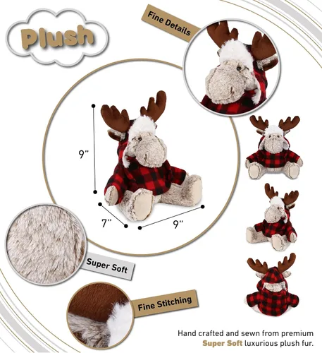 Vista 3 de DolliBu Disfraz de alce a cuadros rojos de felpa súper suave – Adorable peluche de alce zoológico con ropa, lindo regalo de vida silvestre, 9