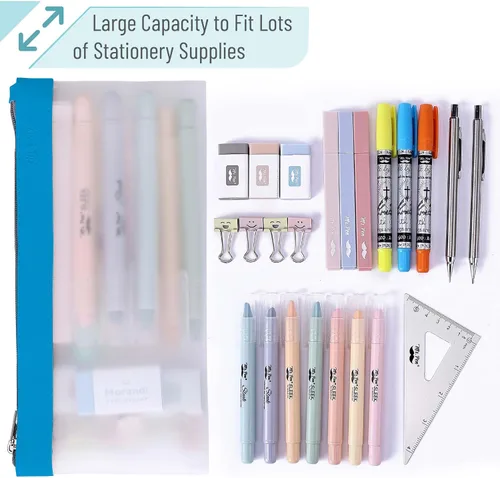 Vista 6 de Mr. Pen - Estuche transparente para lápices, 3 unidades, tonos azules, bolsas para lápices, estuche de maquillaje transparente
