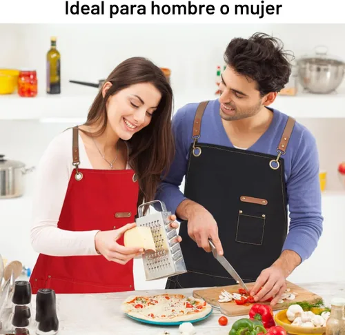 Vista 2 de Genixart Delantal de chef para hombres y mujeres con caja de regalo, delantal con espalda cruzada con bolsillos para cocina, cocina, hornear, Negro