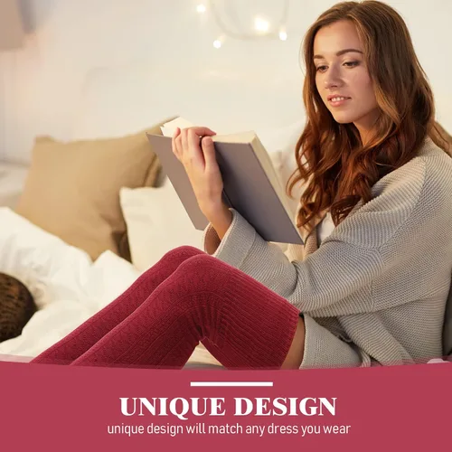 Vista 5 de SATINIOR 4 pares de calcetines altos hasta el muslo para mujer, calcetines de punto largos por encima de la rodilla, calcetines de material suave