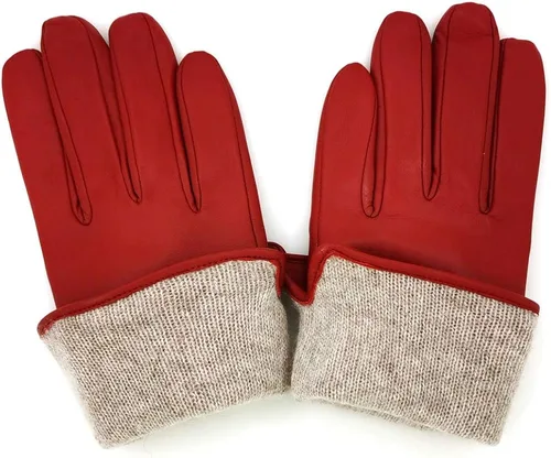 Vista 4 de ZLUXURQ Guantes de piel de cordero suave para mujer, con forro de cachemira