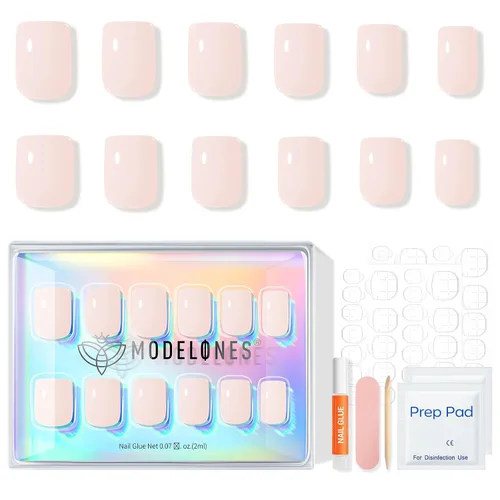 Vista 21 de Modelones Uñas postizas cuadradas cortas, color blanco y rosa, 32